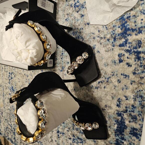 New Versace 110mm Crystal-Embellished Silk Stiletto Sandals sz 38.5 - Picture 2 of 7